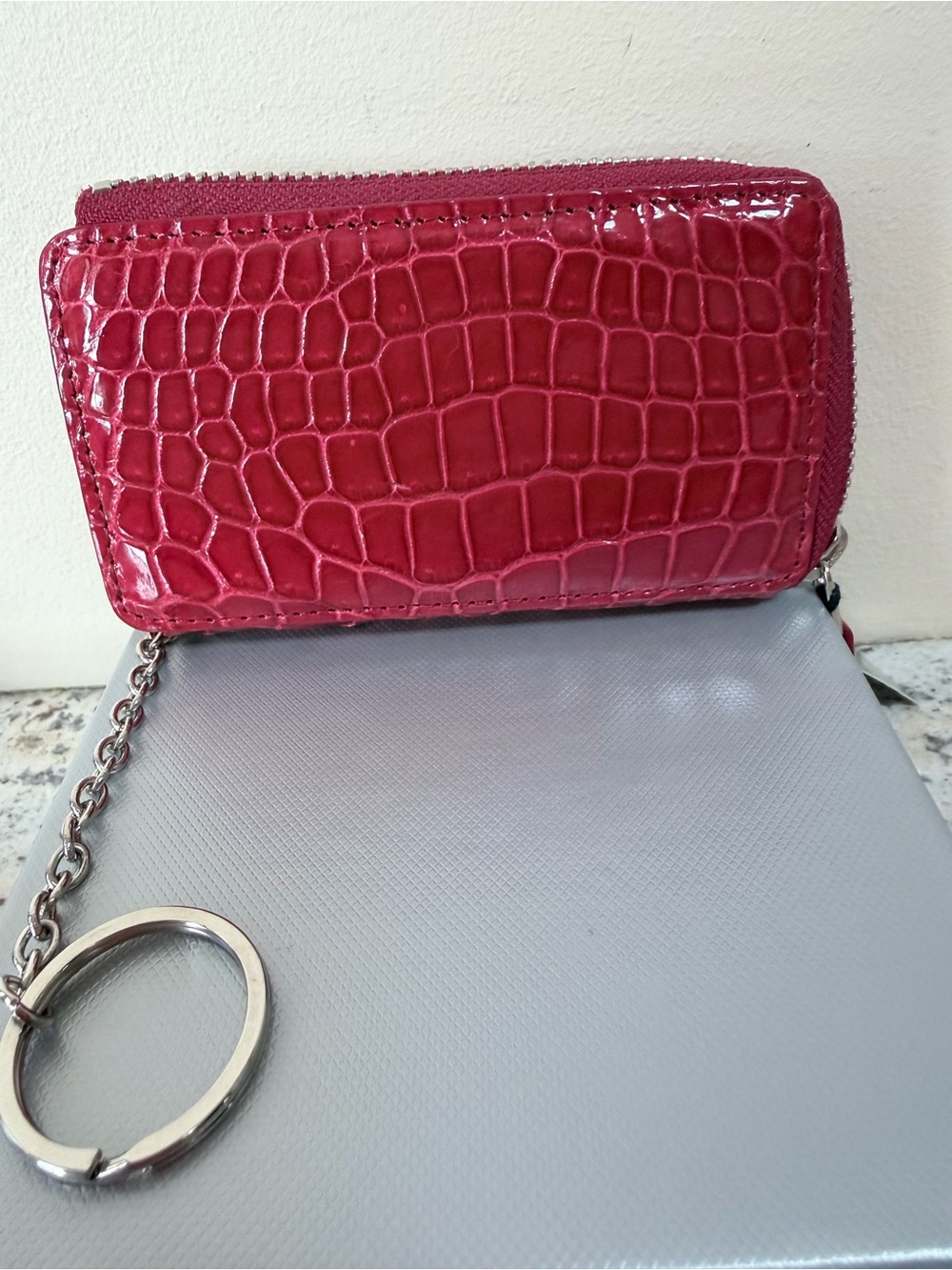 Women's Red Croc-Embossed Zip Key Wallet -